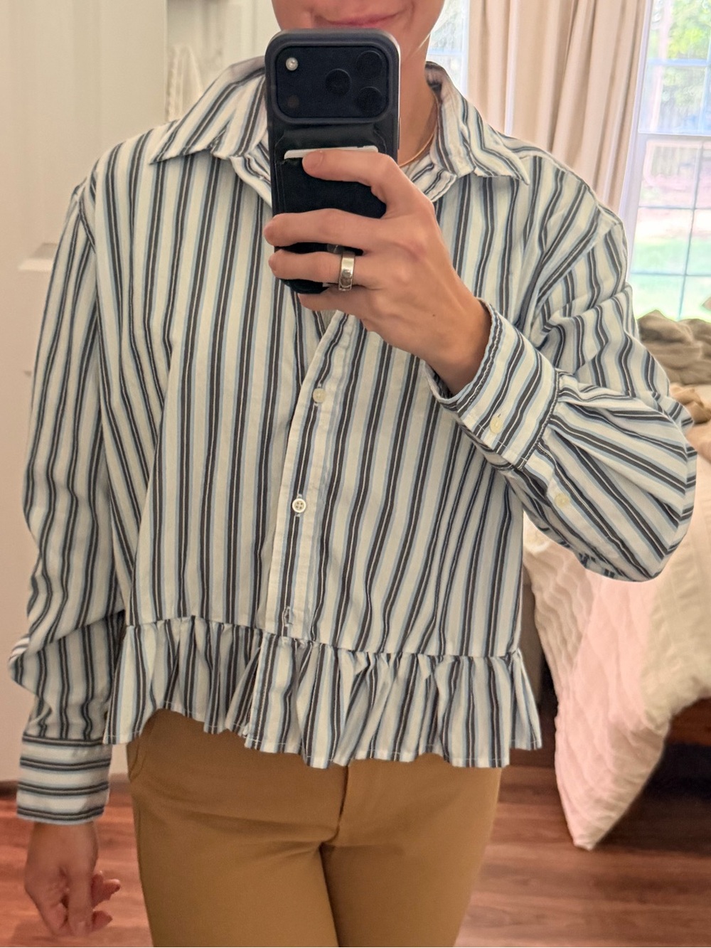 GAP striped peplum button up blouse small